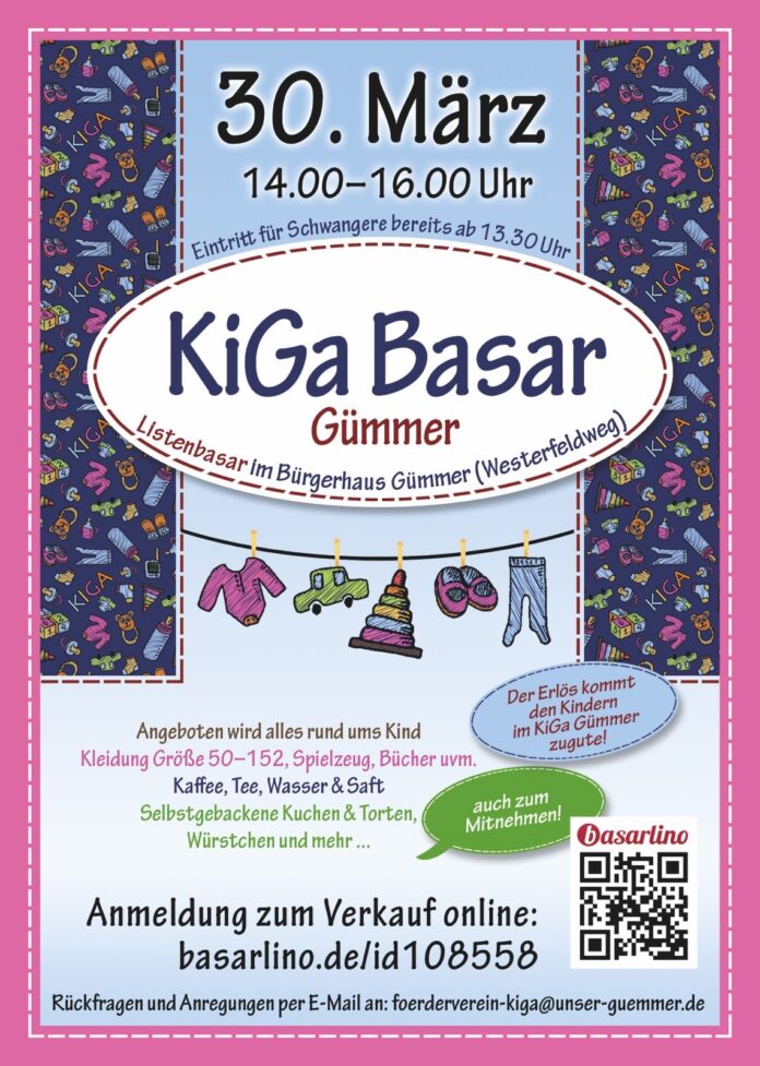 Der Förderverein für den Kindergarten Gümmer veranstaltet am 30. März 2025 einen Basar mit Kinderkleidung und Spielzeug