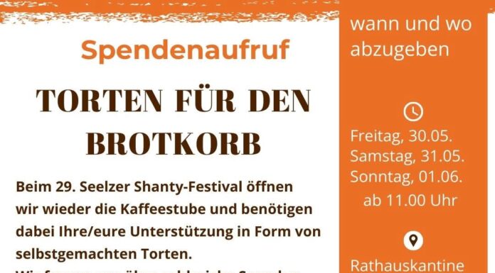 Die Kaffeestube des Seelzer Brotkorbs benötigt selbstgebackene Kuchen für das Shanty-Festival. Unterstützung wird dringend gesucht