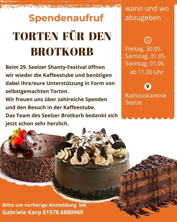 Die Kaffeestube des Seelzer Brotkorbs benötigt selbstgebackene Kuchen für das Shanty-Festival. Unterstützung wird dringend gesucht
