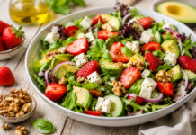 Leichter Sommersalat mit Feta, Erdbeeren und Honig-Senf-Dressing